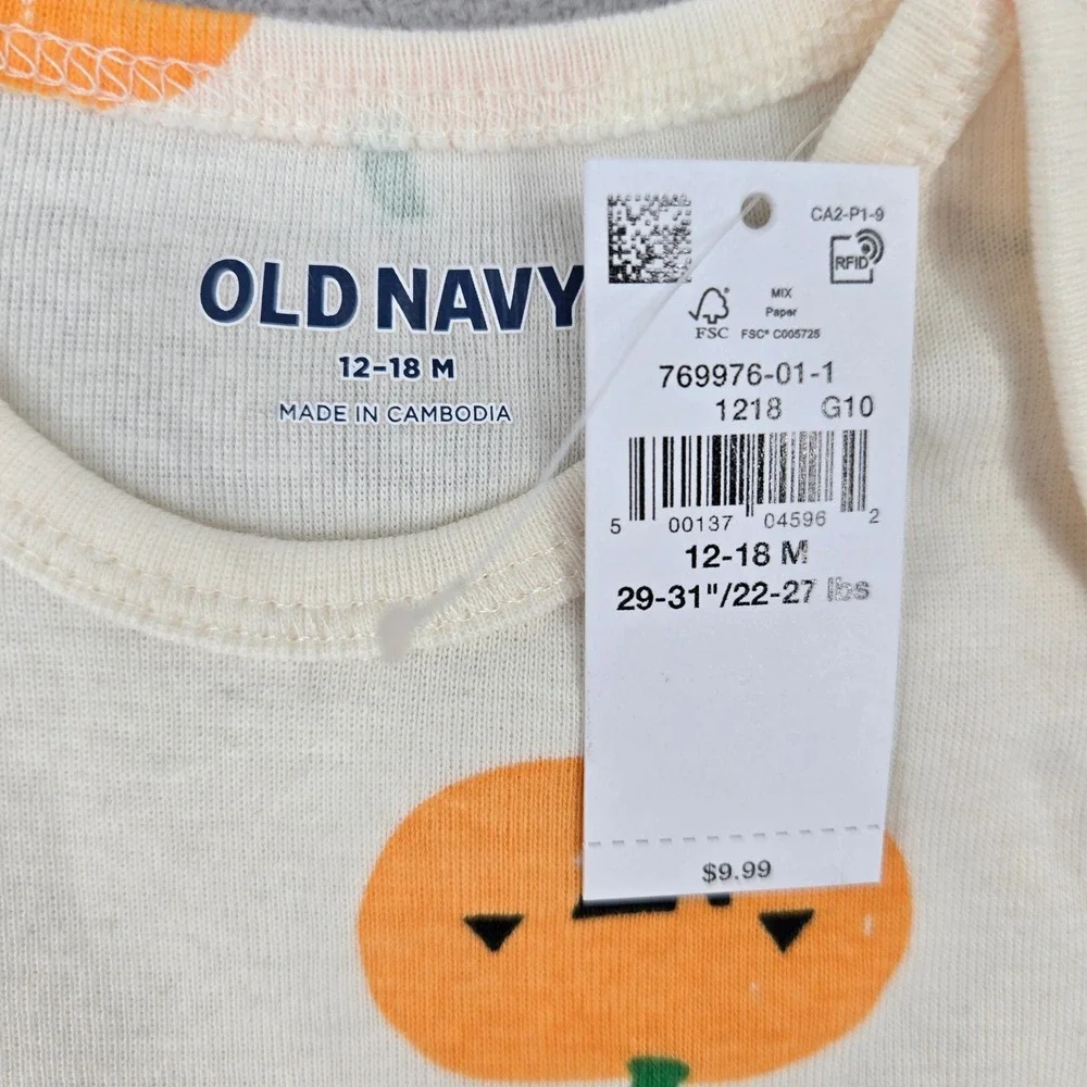 Old Navy NWT 12-18M Pumpkin Bodysuit Set Baby Fall Halloween Graphic 2PK